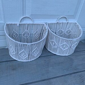 Ashland 2 White Macrame & Wire Wall /Shelf  Storage Basket Organizers Boho Rope